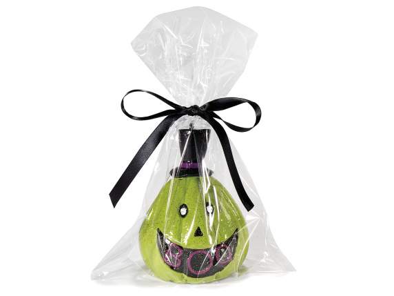 Lumânare de dovleac de Halloween cu scris și sclipici
