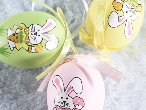 Pack of 6 plastic eggs with bunny to hang