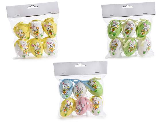 Pack of 6 plastic eggs with bunny to hang