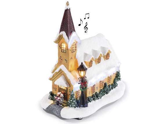 Église de Noël en résine avec lumières et musique