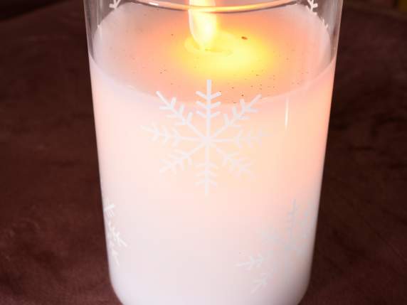 Set of 3 electronic wax candles, glass, moving LED flame