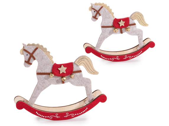 Set de 2 cai balansori din lemn si stofa cu clopote