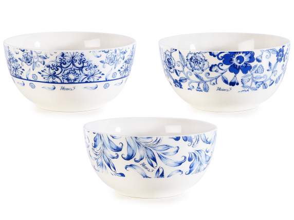 Bol de portelan de 650 ml cu decoratiuni florale