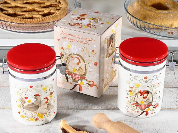 Borcan de mâncare din ceramică ermetic cu pui
