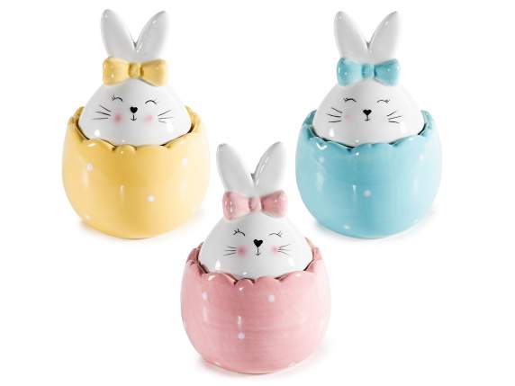Borcan ceramic în formă de ou cu iepure