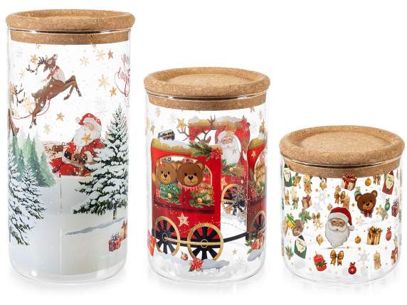 Set de 3 borcane de sticla pentru alimente cu imprimeu