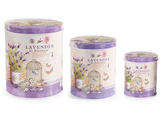Set 3 borcane metalice cu decoratiuni de lavanda