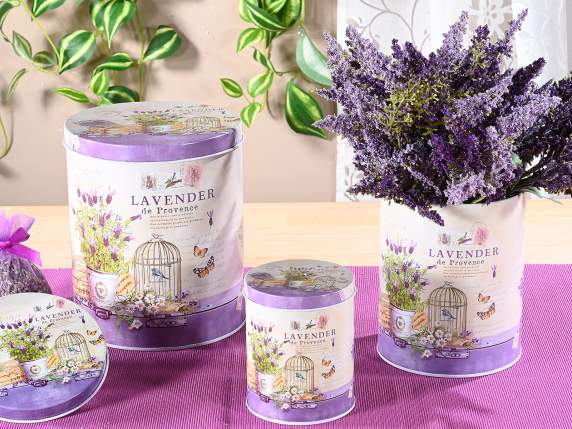 Set 3 borcane metalice cu decoratiuni de lavanda