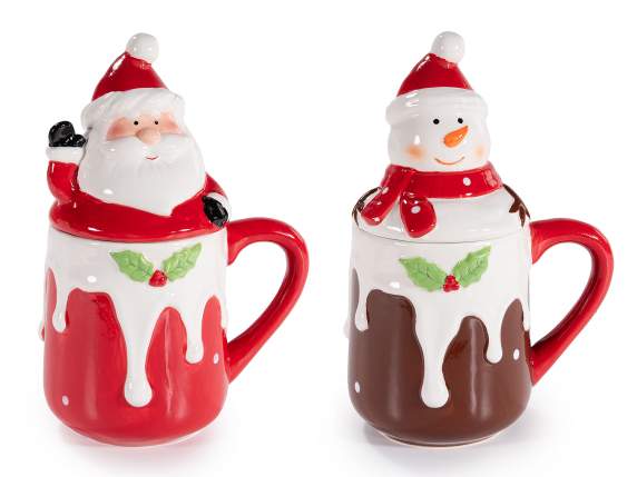 Cana de Crăciun din ceramică de 400 ml cu capac decorat