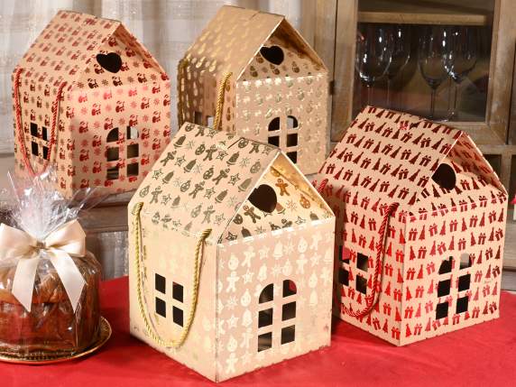 Cutie de hârtie pentru casă de Crăciun cu ferestre și mânere