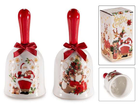 Clopot de Craciun din ceramica cu fundita