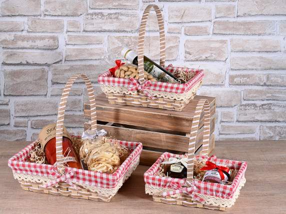Set de 3 cosuri patrate din hartie si stofa cu maner