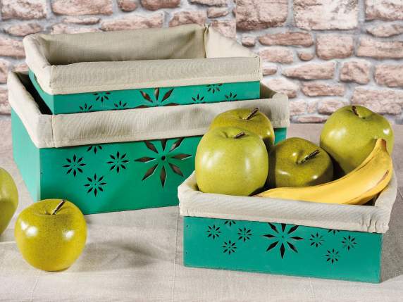 Set de 3 couri din lemn verde cu sculpturi i interior