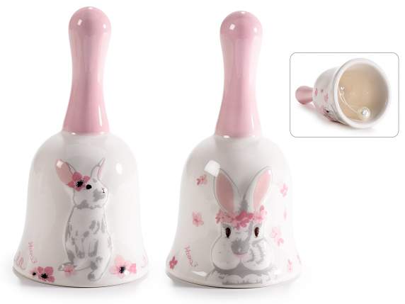 Clopot ceramic cu decor de iepuraș în relief