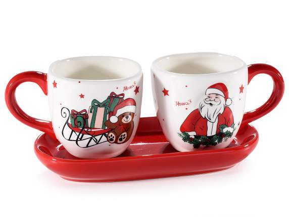 Set 2 cesti de cafea din ceramica Favola di Natale si farf