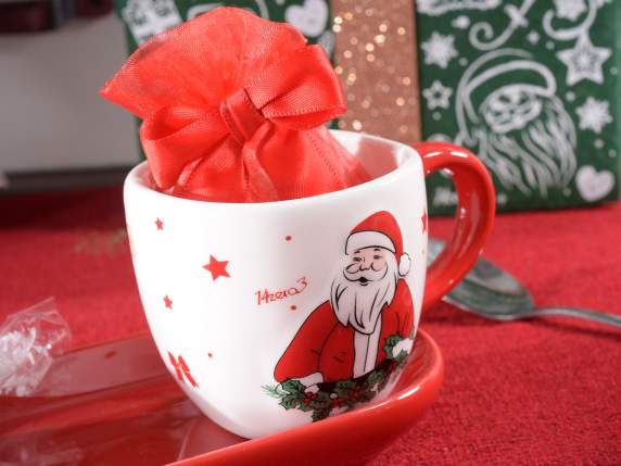 Set 2 cesti de cafea din ceramica Favola di Natale si farf