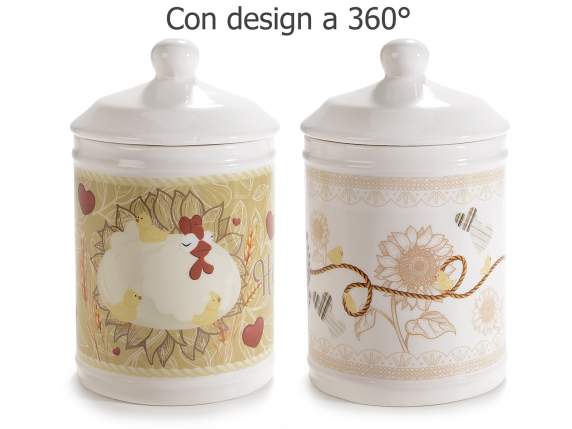 Borcan din ceramica decorat pentru casa cu gaini