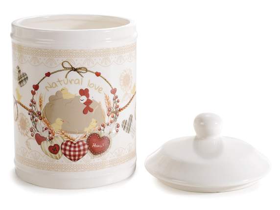 Borcan din ceramica decorat pentru casa cu gaini