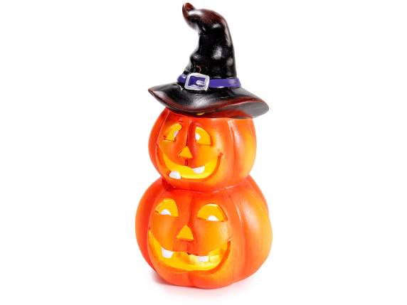 Dovleci de Halloween stivuii din teracota cu palarie i LED