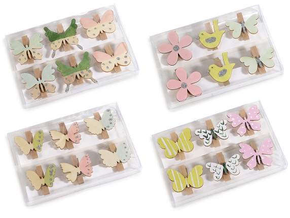 Pachet de 6 cuie din lemn colorate cu sclipici