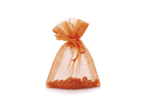 Geanta din organza portocalie flacara 8x11 cm cu cordon