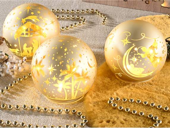 Lampa sfera de sticla de Craciun decorata cu lumini LED