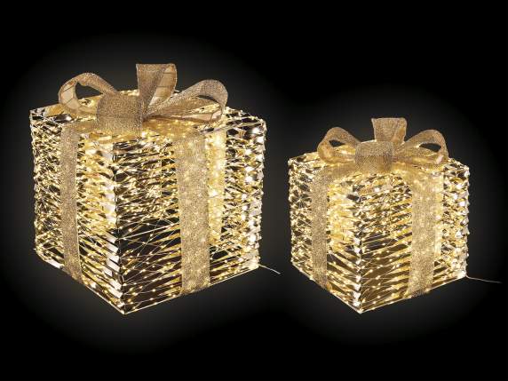 Set 2 cutii cadou metalice cu lumini LED si fundita