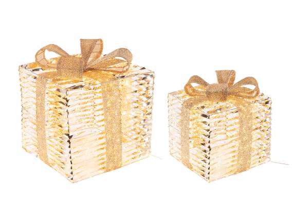 Set 2 cutii cadou metalice cu lumini LED si fundita