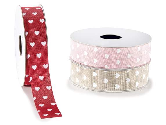 Panglică din material textil de 25 mm cu imprimeu inimă albă