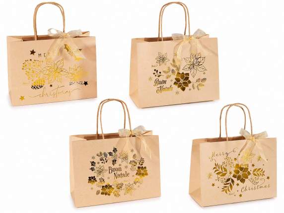 Punga-plic de hârtie kraft medie cu decoraiuni aurii