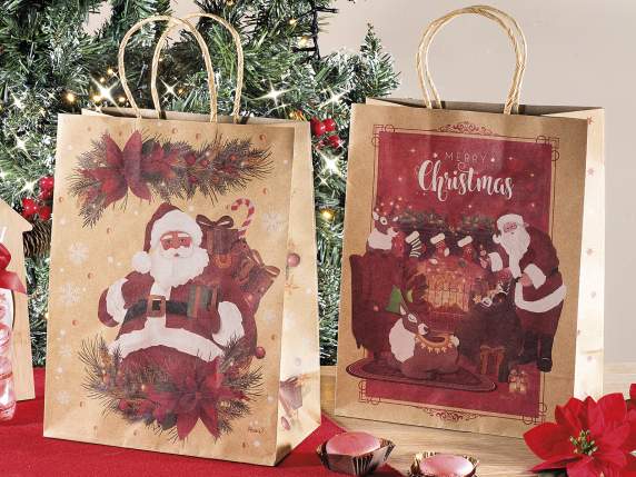 Pungă - Plic de hârtie kraft medie cu decorațiuni de Crăciun