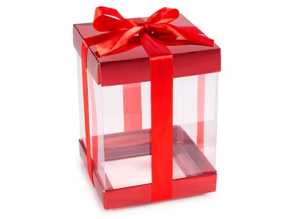 Cutie PVC cu capac si baza din hartie cu fundita din satin