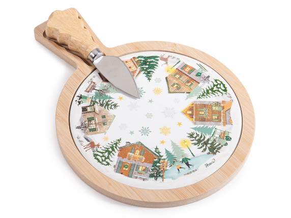 Set tabla de taiere din lemn si ceramica cu cutit de branza