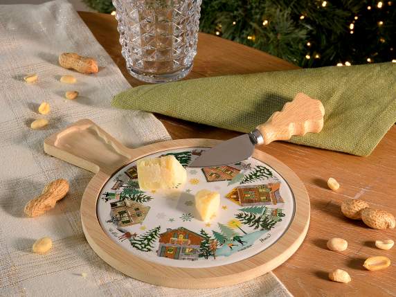 Set tabla de taiere din lemn si ceramica cu cutit de branza