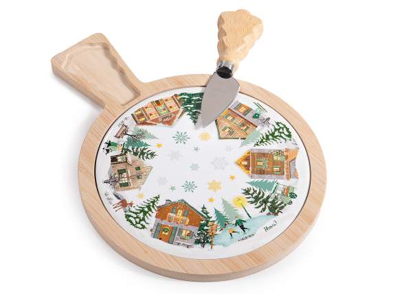 Set tabla de taiere din lemn si ceramica cu cutit de branza