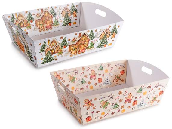 Tava mare de hartie cu manere si decoratiuni de Craciun