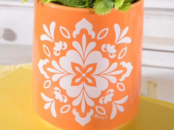 Set 3 vaze ceramice colorate cu decoratiuni de majolica