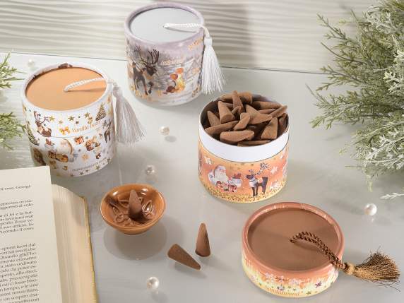 Coffret de Noël de 30 cônes dencens avec porte-cônes en cér