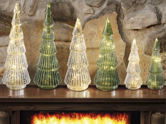 Lot de 3 sapins de Noël en verre travaillé coloré avec LED