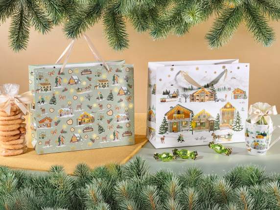 Grand sac-enveloppe de Noël en papier avec poignées en satin