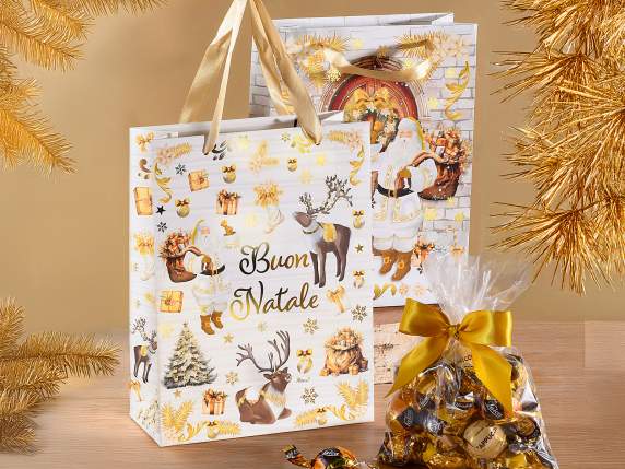 Sac-enveloppe en papier de Noël moyen avec poignées en satin