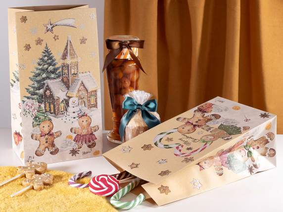 Sac en papier kraft avec décorations en pain dépices