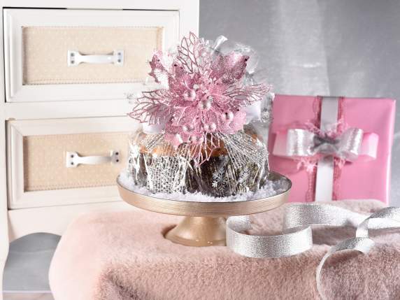 Estrella de Navidad rosa brillante con bayas