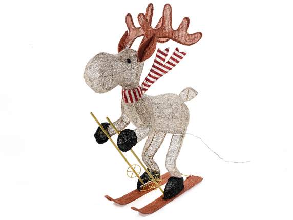 Reindeer on skis with metal core and LED lights