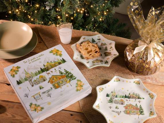 Set de 2 farfurii ceramice de Crăciun în formă de stea