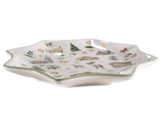 Set de 2 farfurii ceramice de Crăciun în formă de stea