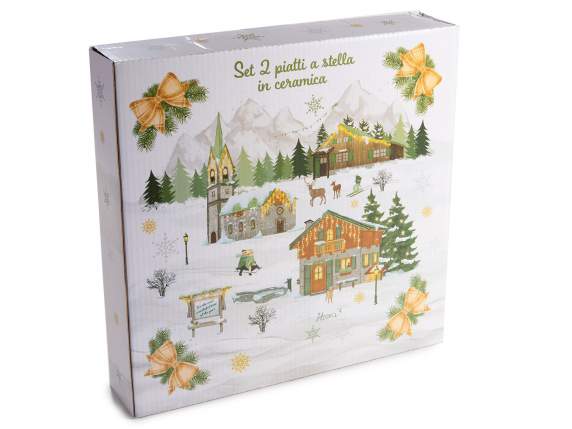 Set de 2 farfurii ceramice de Crăciun în formă de stea