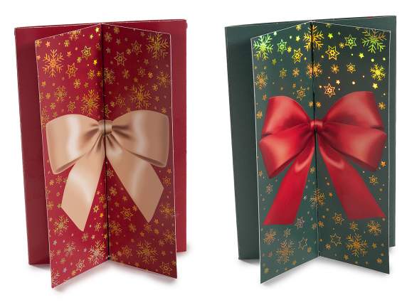 Felicitare pliabila de Craciun cu decoratiuni aurii si plic