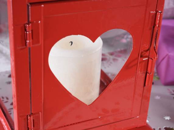 Set 2 felinare din metal roșu cu sculptură în inimă