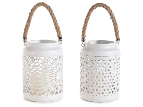 Lantern metalic cu lumânare electronică și mâner de frânghie